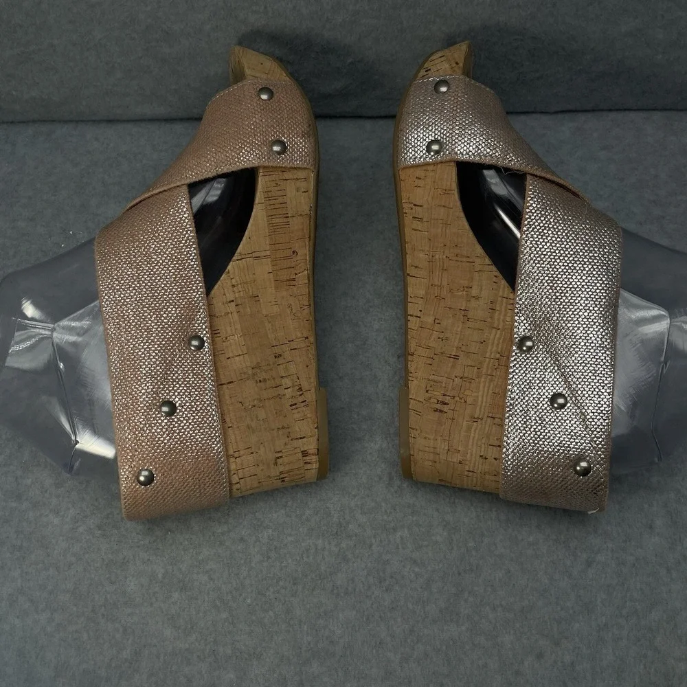 Lucky Brand Miller 2 Women's 10 US Cork Wedge Slip On Sandals Peach Metallic